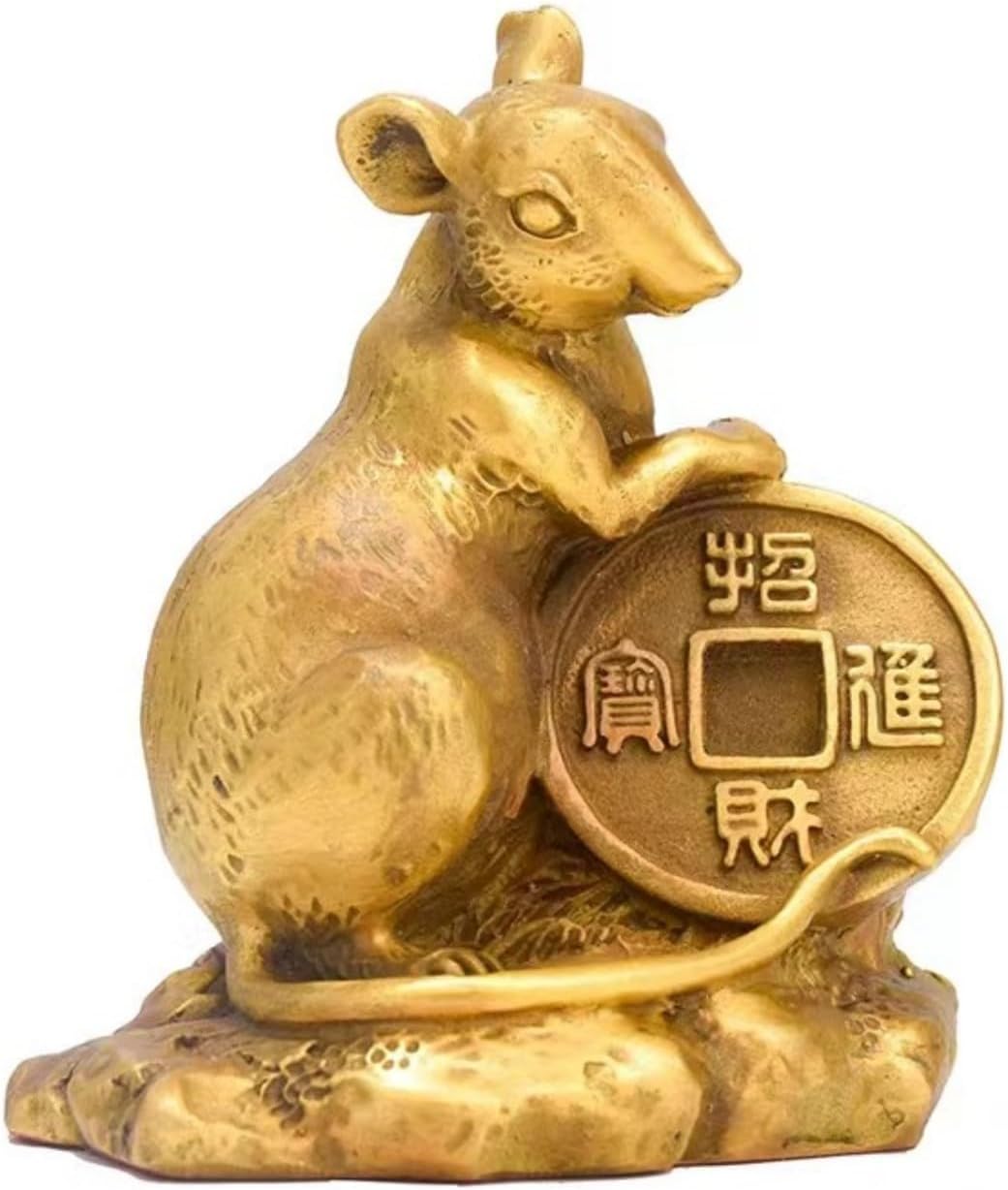 JITUIHOM 黄铜十二生肖摆件 Living Room Dining Desk Decorations 中式大小鼠牛虎兔龙蛇马羊猴鸡狗猪工艺品 Luck Wealth Feng Shui Decor 1455