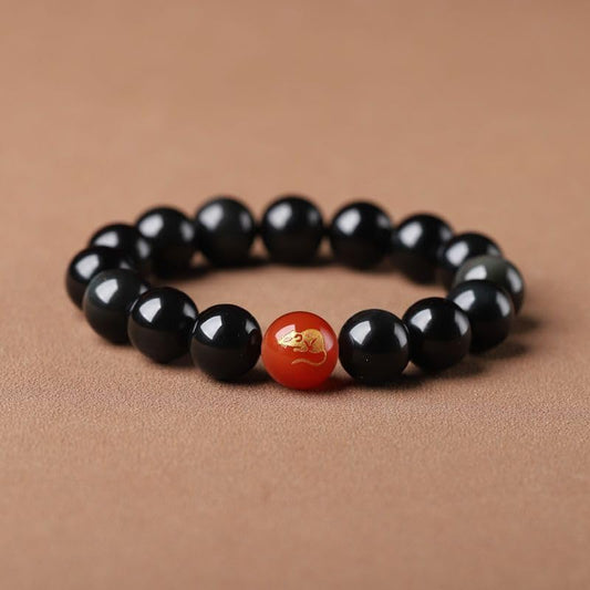 Fangool WW-09L497 黑曜石十二生肖 Zodiac Bracelets for Women Men,Birthday Zodiac Gifts手链 新款生肖手串 男女款