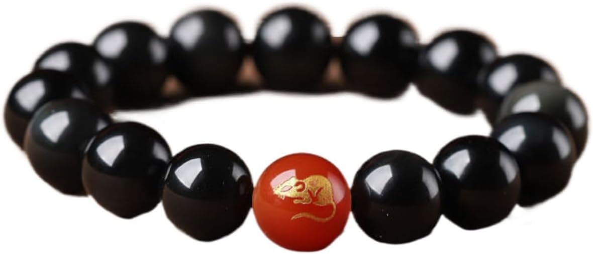 Fangool WW-09L497 黑曜石十二生肖 Zodiac Bracelets for Women Men,Birthday Zodiac Gifts手链 新款生肖手串 男女款