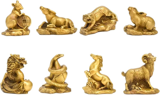 JITUIHOM 黄铜十二生肖摆件 Living Room Dining Desk Decorations 中式大小鼠牛虎兔龙蛇马羊猴鸡狗猪工艺品 Luck Wealth Feng Shui Decor 1455