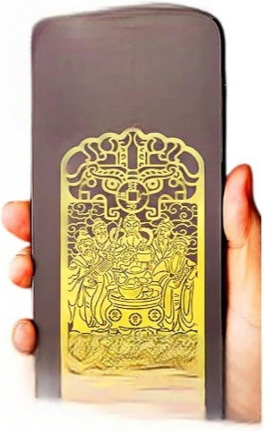 fengshui Lucky Home Office Ornaments 道家五路财神聚宝盆 Golden Wealth Bowl 金属贴招财令