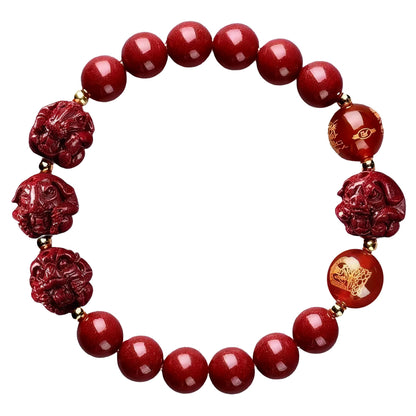Cinnabar Zodiac Harmony Bracelet, Feng Shui Trine & Sextile Amulet for Good Luck, Spiritual Jewelry for Men & Women.
