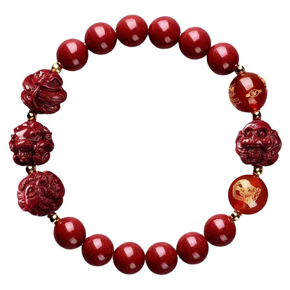 Cinnabar Zodiac Harmony Bracelet, Feng Shui Trine & Sextile Amulet for Good Luck, Spiritual Jewelry for Men & Women.