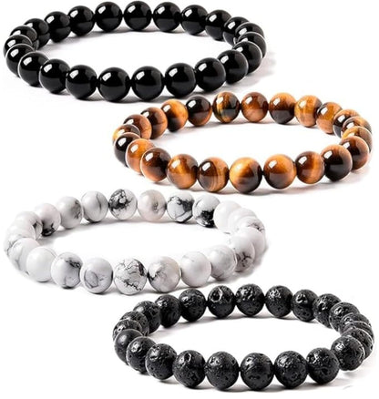 WFJ Black Obsidian Hematite Triple Protection Bracelets Set - Tiger Eye Beaded Natural Stone Bracelet for Men Women Gemstone (10MM)