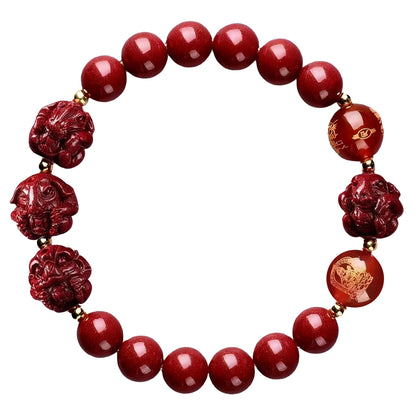 Cinnabar Zodiac Harmony Bracelet, Feng Shui Trine & Sextile Amulet for Good Luck, Spiritual Jewelry for Men & Women.