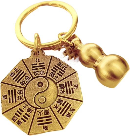 咬钱貔貅钥匙扣生肖朱砂葫芦八卦牌挂件 Feng Shui Gourd Keychain with Five Emperors Money Bring Good Luck and Wealth,home Office Other Scenes and Gifting 八卦牌 实心葫芦