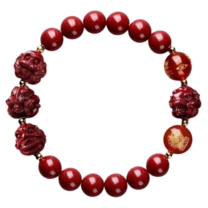 Cinnabar Zodiac Harmony Bracelet, Feng Shui Trine & Sextile Amulet for Good Luck, Spiritual Jewelry for Men & Women.
