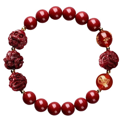 Cinnabar Zodiac Harmony Bracelet, Feng Shui Trine & Sextile Amulet for Good Luck, Spiritual Jewelry for Men & Women.