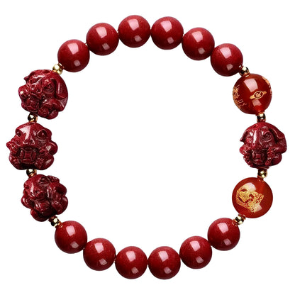 Cinnabar Zodiac Harmony Bracelet, Feng Shui Trine & Sextile Amulet for Good Luck, Spiritual Jewelry for Men & Women.