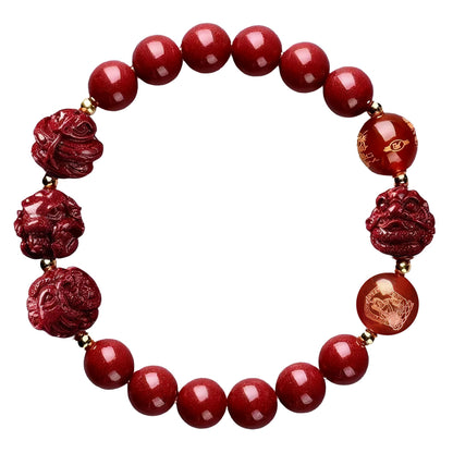 Cinnabar Zodiac Harmony Bracelet, Feng Shui Trine & Sextile Amulet for Good Luck, Spiritual Jewelry for Men & Women.