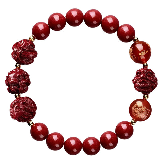 Cinnabar Zodiac Harmony Bracelet, Feng Shui Trine & Sextile Amulet for Good Luck, Spiritual Jewelry for Men & Women.