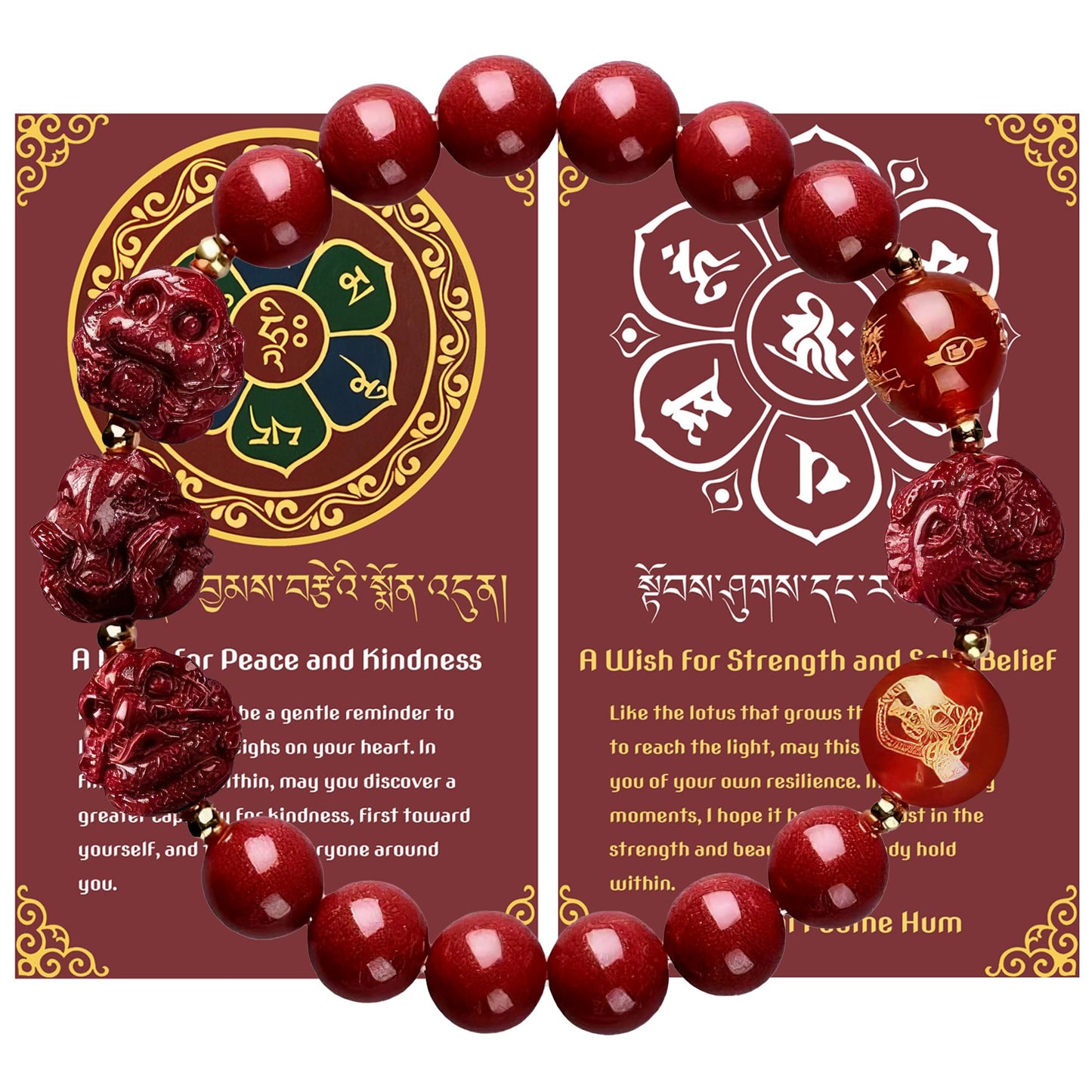 Cinnabar Zodiac Harmony Bracelet, Feng Shui Trine & Sextile Amulet for Good Luck, Spiritual Jewelry for Men & Women.