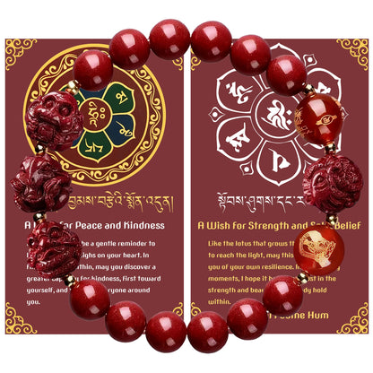 Cinnabar Zodiac Harmony Bracelet, Feng Shui Trine & Sextile Amulet for Good Luck, Spiritual Jewelry for Men & Women.