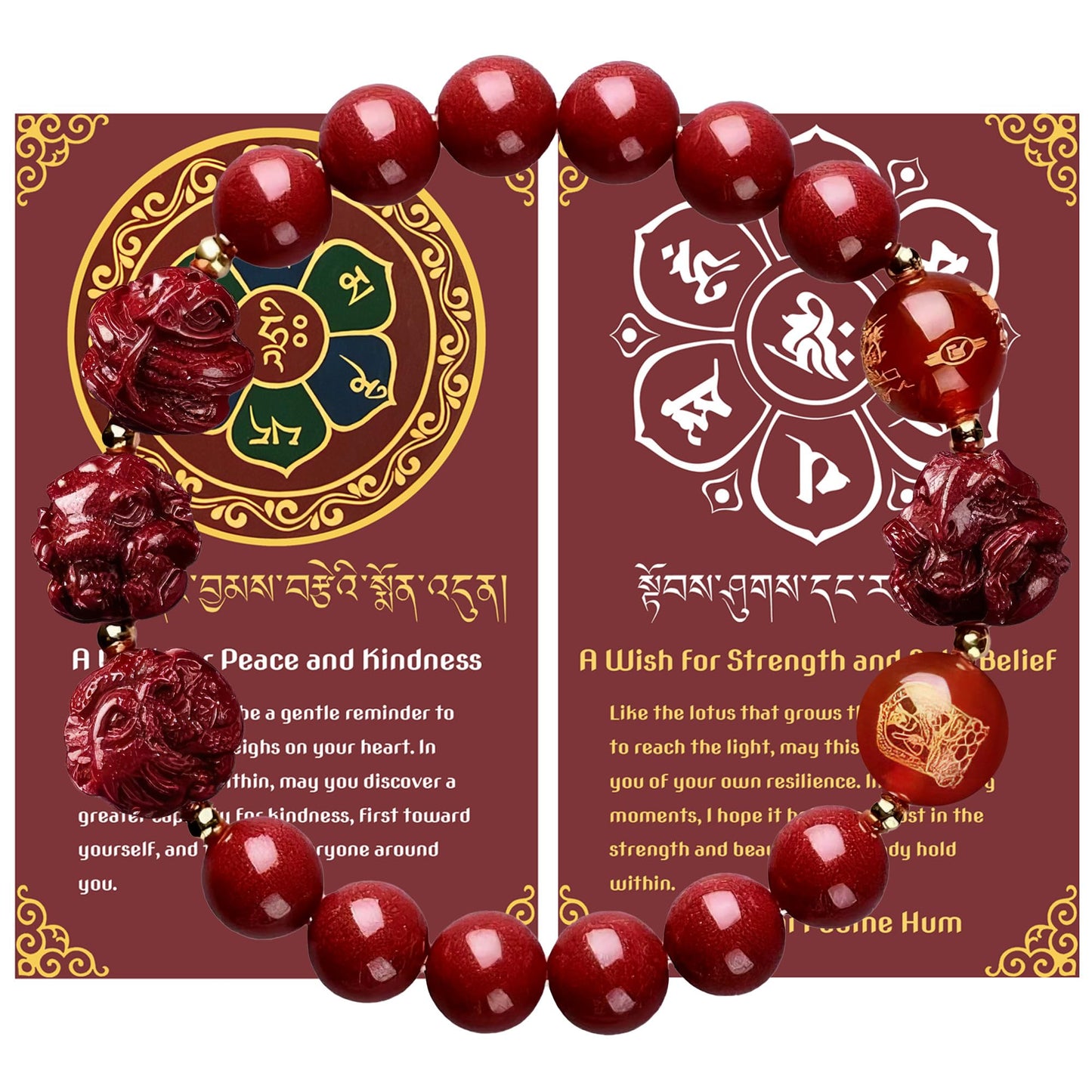 Cinnabar Zodiac Harmony Bracelet, Feng Shui Trine & Sextile Amulet for Good Luck, Spiritual Jewelry for Men & Women.