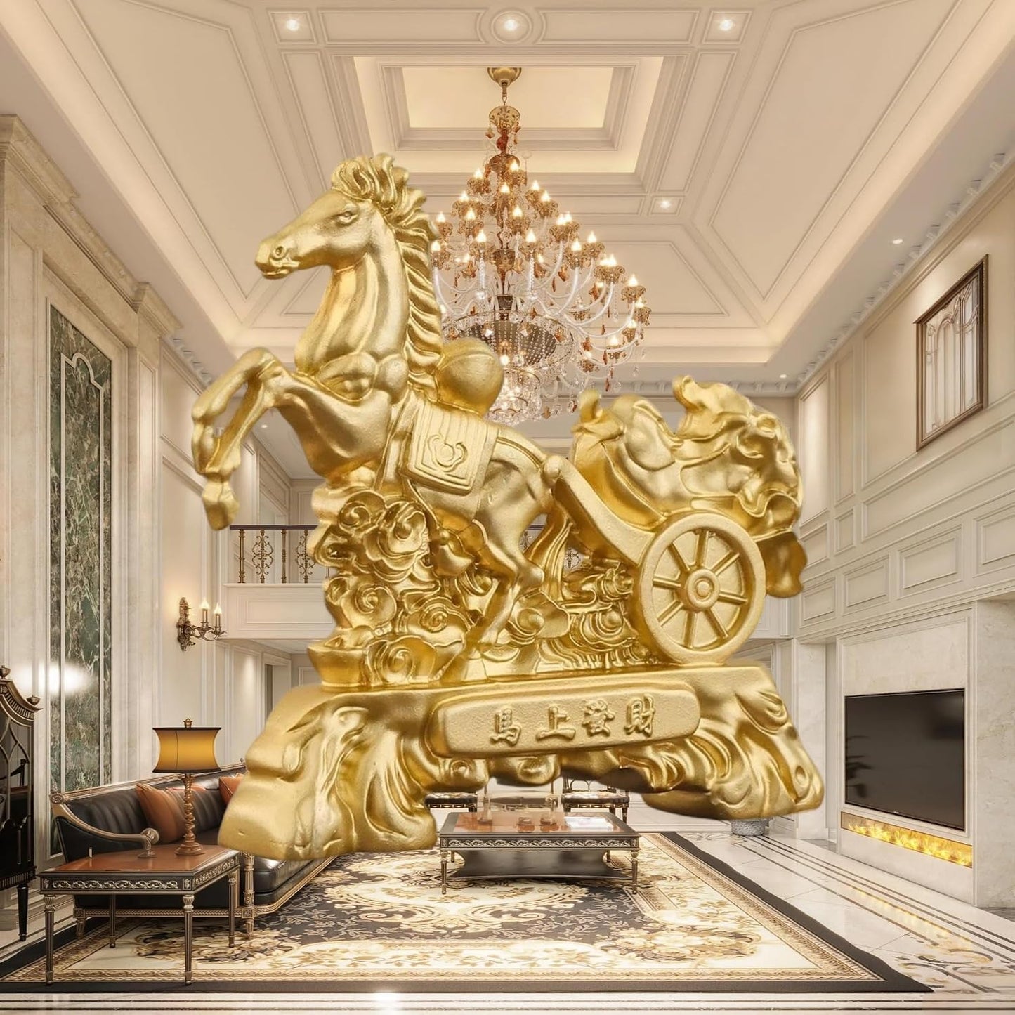 Fengshui Attracting Wealth for Living Room Bedroom Decorations,马上发财金色马摆件中式家居