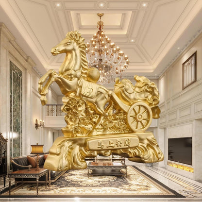 Fengshui Attracting Wealth for Living Room Bedroom Decorations,马上发财金色马摆件中式家居